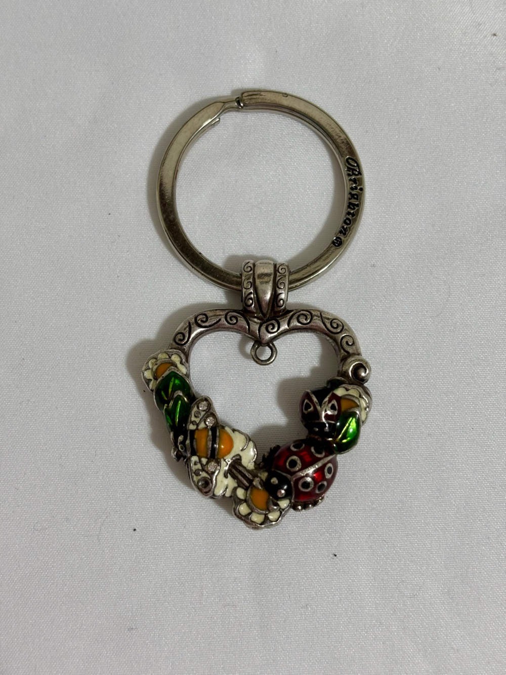 Brighton “Garden Heart” Keyring with Enamel Bugs - Red, Green, Yellow, Cream